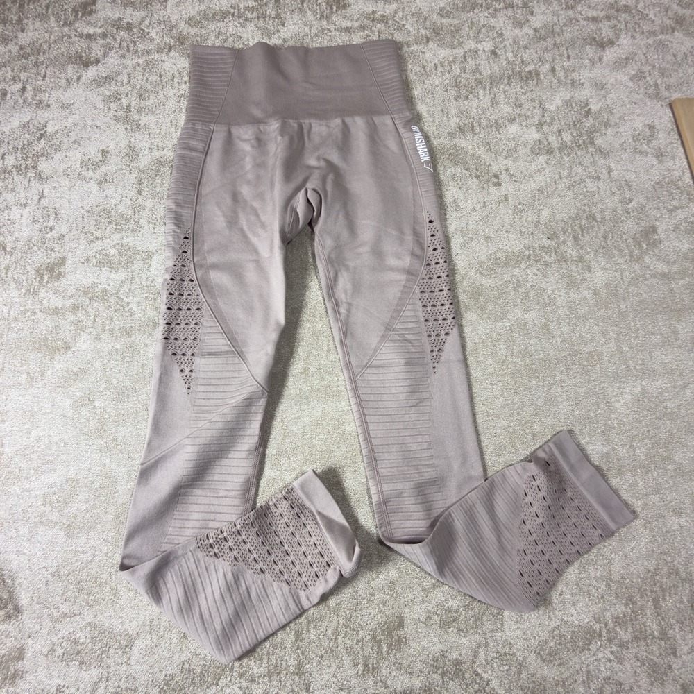 Gymshark Womens Beige Pink Energy Seamless High Waisted Eyelet Leggings Size S